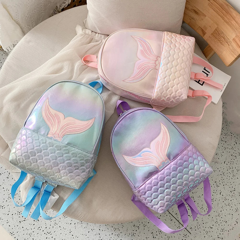 Cartoon Fish Tail Women Girls PU Leather Shoulder School Bag