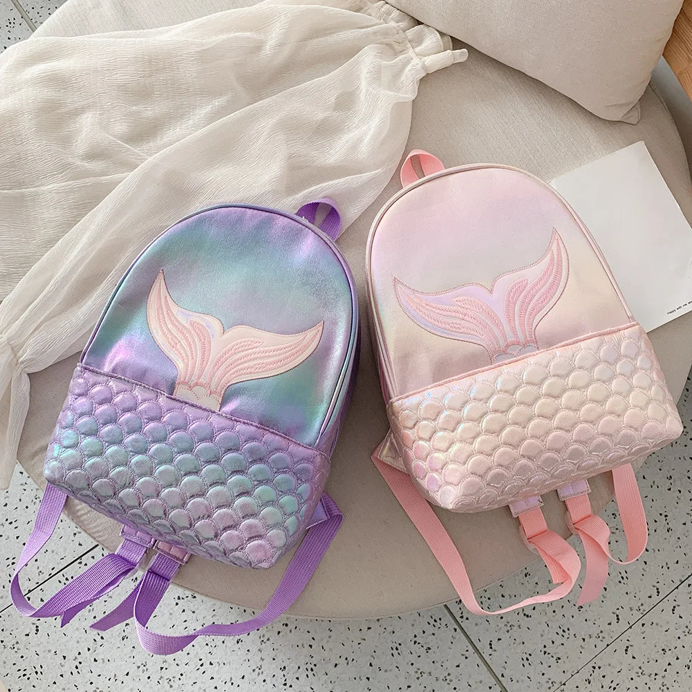 Cartoon Fish Tail Women Girls PU Leather Shoulder School Bag