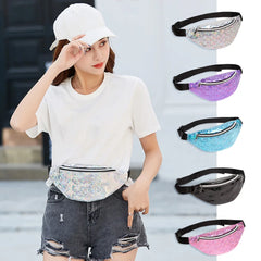 Laser Fanny Waist Bag Women PU Leather Sports Casual Chest Phone Pouch Zipper