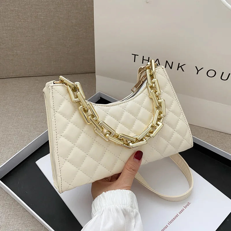 Lattice Pattern Women PU Shoulder Bag Chain Totes Leather