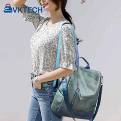 Women's Retro PU Leather Backpack College Shoulder School Bag