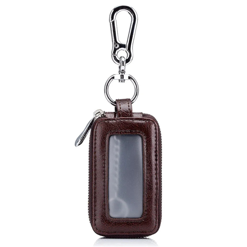 Leather Car Keys Bag Double Pocket Zipper Mini Wallet Key Holder