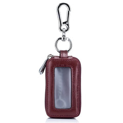 Leather Car Keys Bag Double Pocket Zipper Mini Wallet Key Holder
