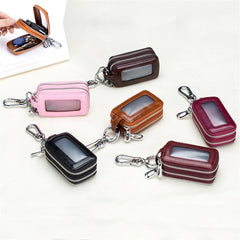 Leather Car Keys Bag Double Pocket Zipper Mini Wallet Key Holder