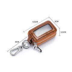 Leather Car Keys Bag Double Pocket Zipper Mini Wallet Key Holder