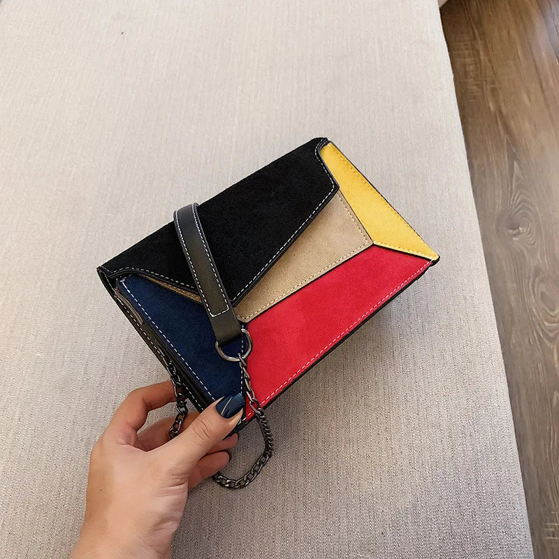 Leather Patchwork Women Messenger Bag Chain Strap Shoulder Bag