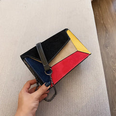 Leather Patchwork Women Messenger Bag Chain Strap Shoulder Bag