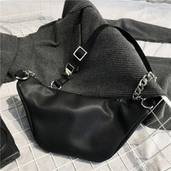 Leather Waist Fanny Pack Chest Bag with Metal Chain