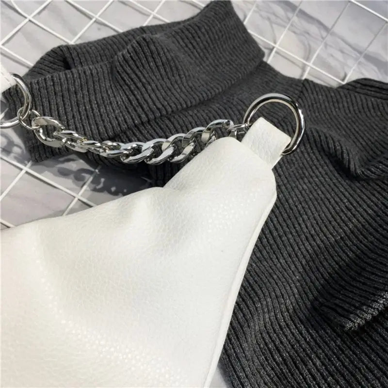 Leather Waist Fanny Pack Chest Bag with Chain for Women