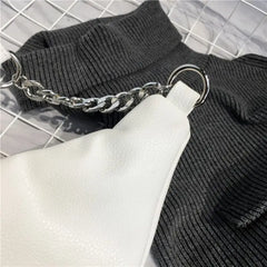 Leather Waist Fanny Pack Chest Bag with Chain for Women