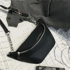 Leather Waist Fanny Pack Chest Bag with Metal Chain