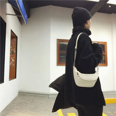 Leather Fanny Pack Chest Bag with Metal Chain