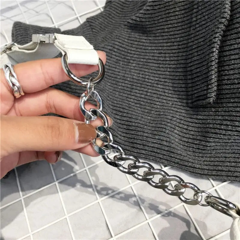 Leather Waist Fanny Pack Chest Bag with Chain for Women