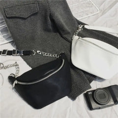 Leather Waist Fanny Pack Chest Bag with Metal Chain