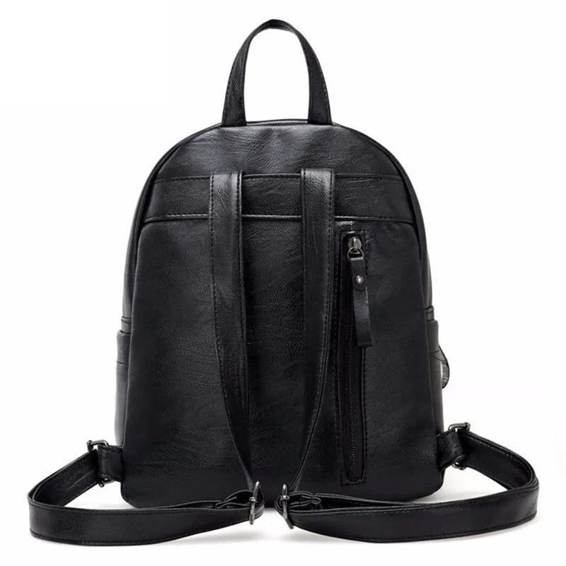 Leather Women Backpack School Backpacks Zipper School Bag For Girls