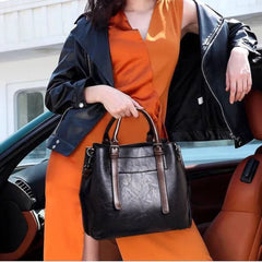 Women's Crossbody Tote Messenger Bag in Washed Pu Leather