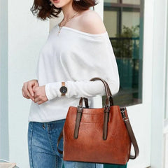 Women's Crossbody Tote Messenger Bag in Washed Pu Leather