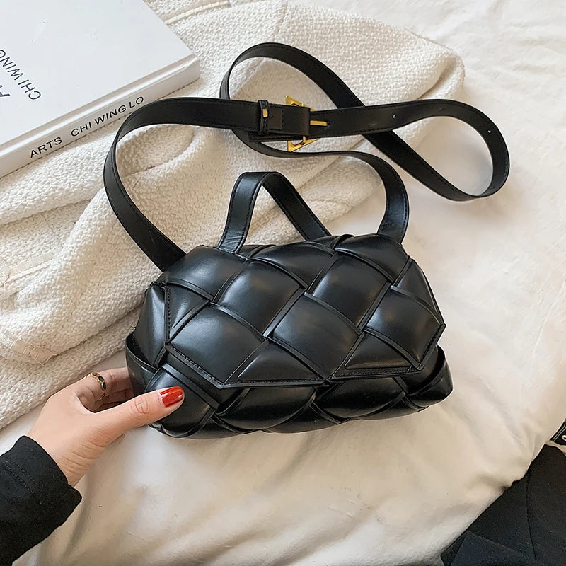 Leather Woven Crossbody Bag Small Square Totes Clutch