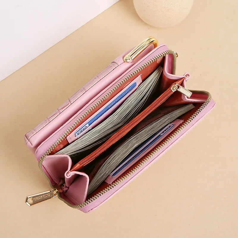 Embossed Crocodile Pattern Women Wallet Large Capacity Messenger Bag