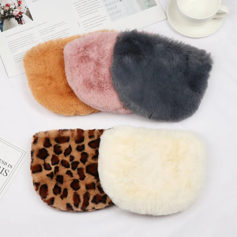 Leopard Pattern Handbags Fluffy Plush Shoulder Bags Vintage Messenger Bag