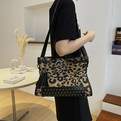 Leopard Rivet Tote Bag Women's Handbag Crossbody Purse