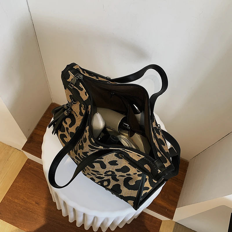 Leopard Rivet Tote Bag Women's Handbag Crossbody Purse