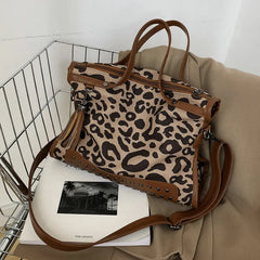 Leopard Rivet Tote Bag Women's Handbag Crossbody Purse