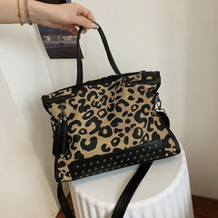 Leopard Rivet Tote Bag Women's Handbag Crossbody Purse