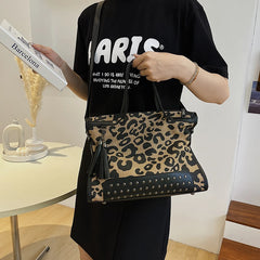 Leopard Shoulder Bag Retro Rivet Handbags Crossbody Bag