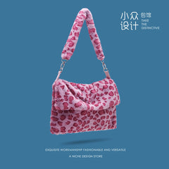 Leopard Print Crossbody Bag Soft Shoulder Messenger Fluffy Handbag