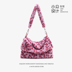 Leopard Print Crossbody Bag Soft Shoulder Messenger Fluffy Handbag