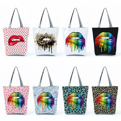 Leopard Shoulder Bags High Capacity Sexy Lips Print