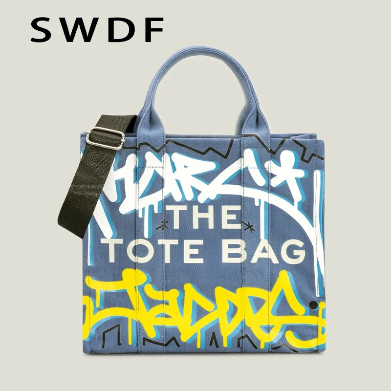 Letter Graffiti Tote Canvas Handbag Shoulder Crossbody Bag