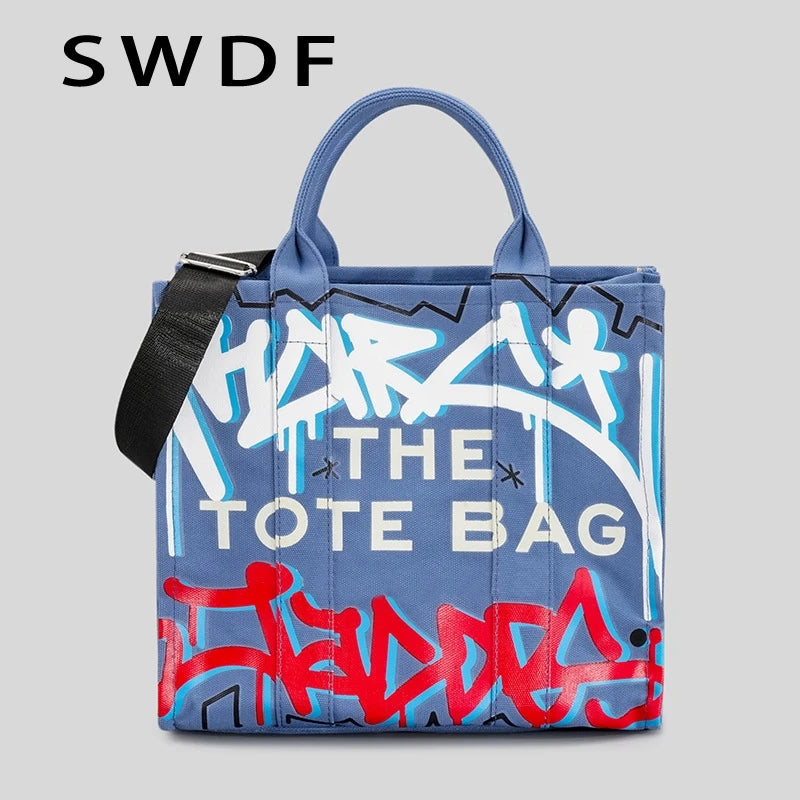 Letter Graffiti Tote Canvas Handbag Shoulder Crossbody Bag