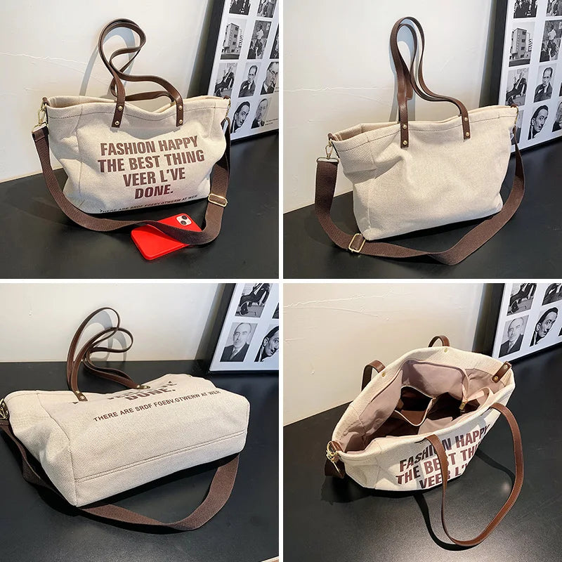 Canvas Women's Shoulder Bag Casual Travel Tote School Bag Large Capacity