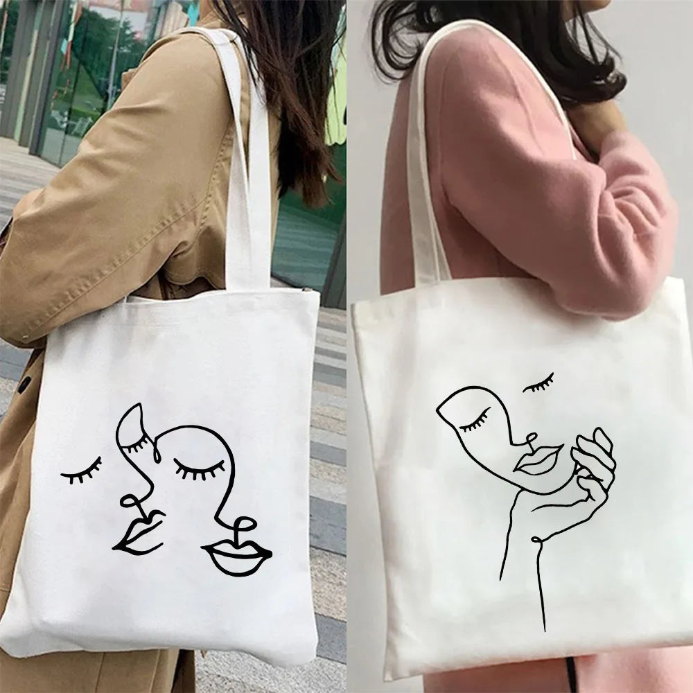 Woman Face Art Minimalist Girl Lady Beauty Eco Tote Bag