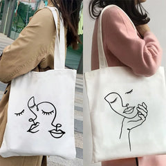 Woman Face Art Minimalist Girl Lady Beauty Eco Tote Bag