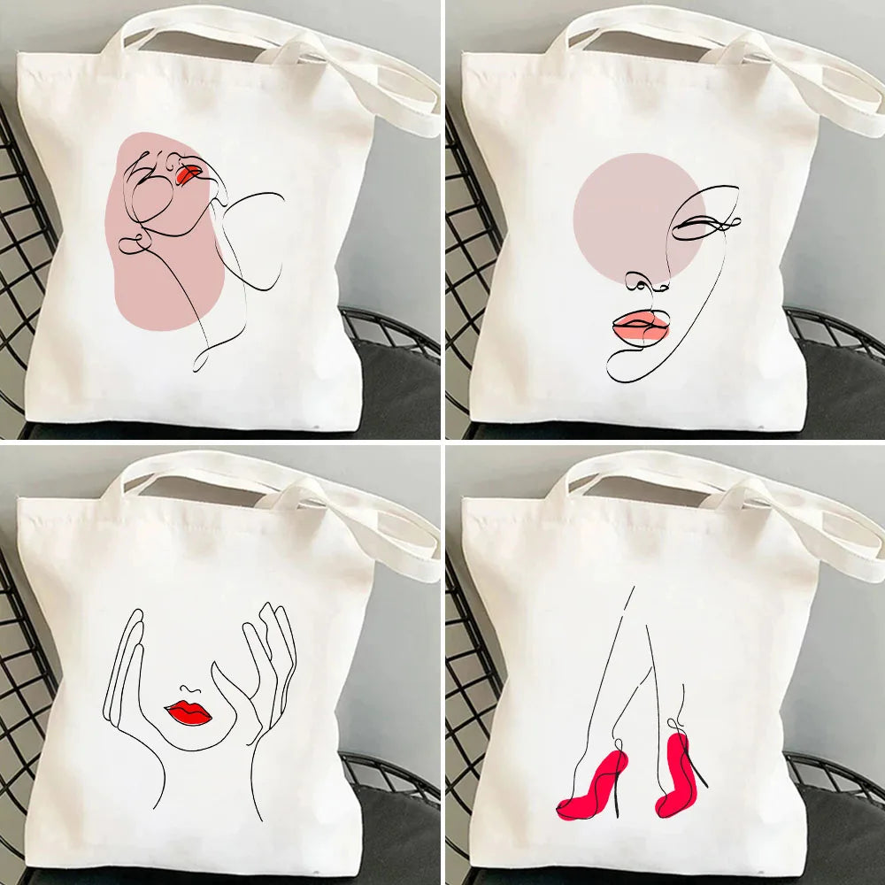Woman Face Art Minimalist Girl Lady Beauty Eco Tote Bag