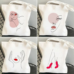 Woman Face Art Minimalist Girl Lady Beauty Eco Tote Bag