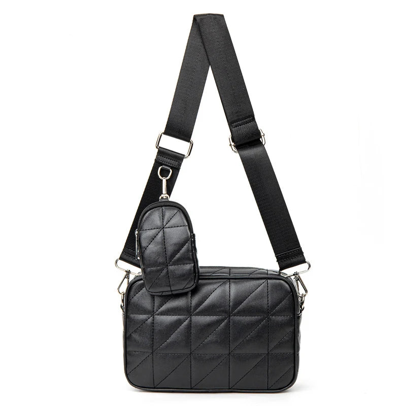 Lingge Leather Crossbody Bag For Women Solid Handbag and Purse