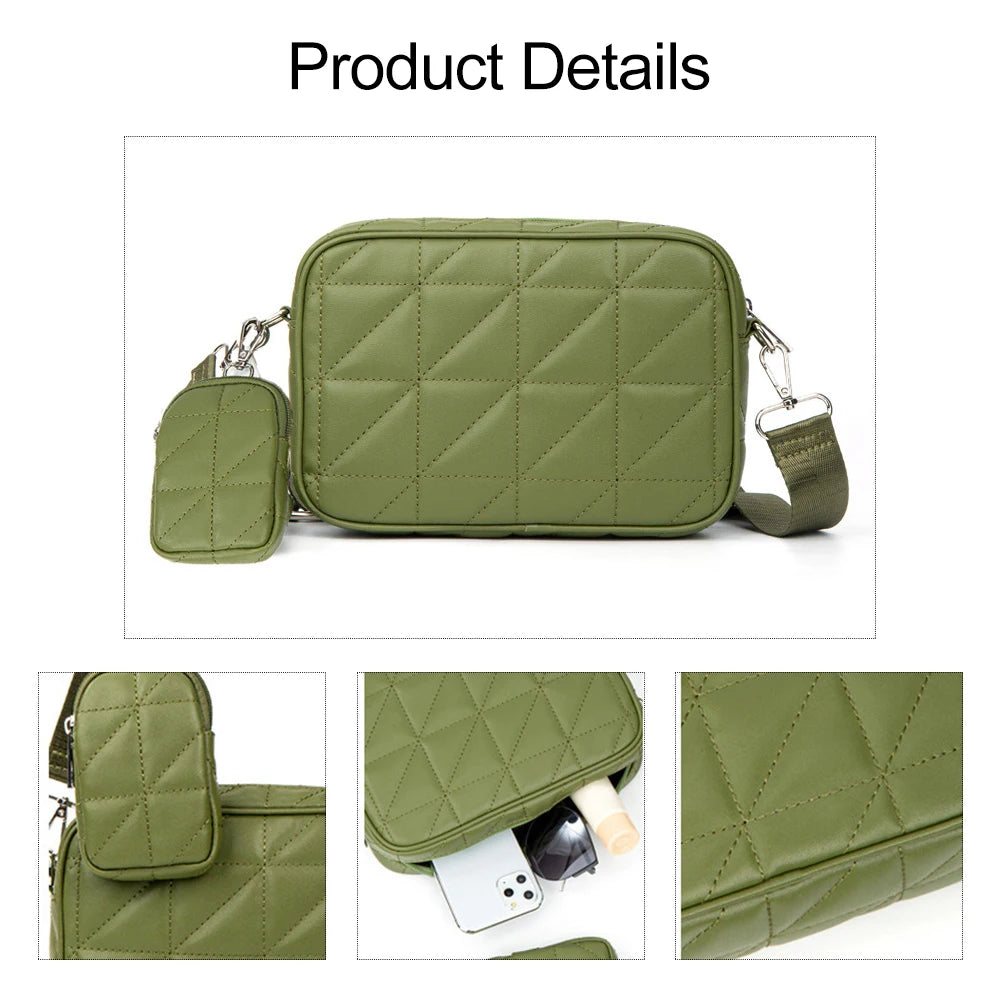 Lingge Leather Crossbody Bag For Women Solid Handbag and Purse