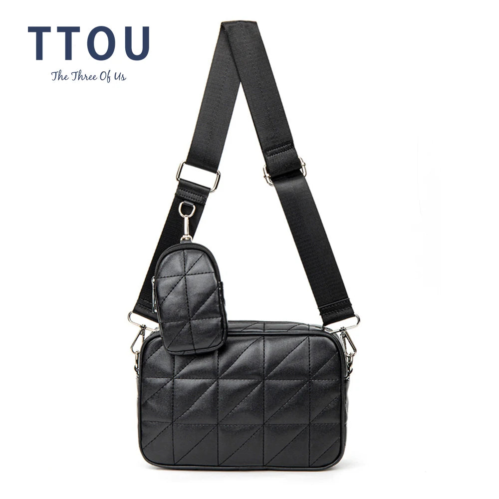 Lingge Leather Crossbody Bag For Women Solid Handbag and Purse