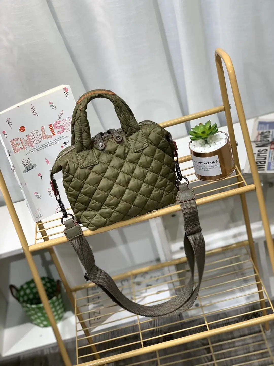 Lingge Quilted Crossbody Bag Nylon Shoulder Large Tote Sac