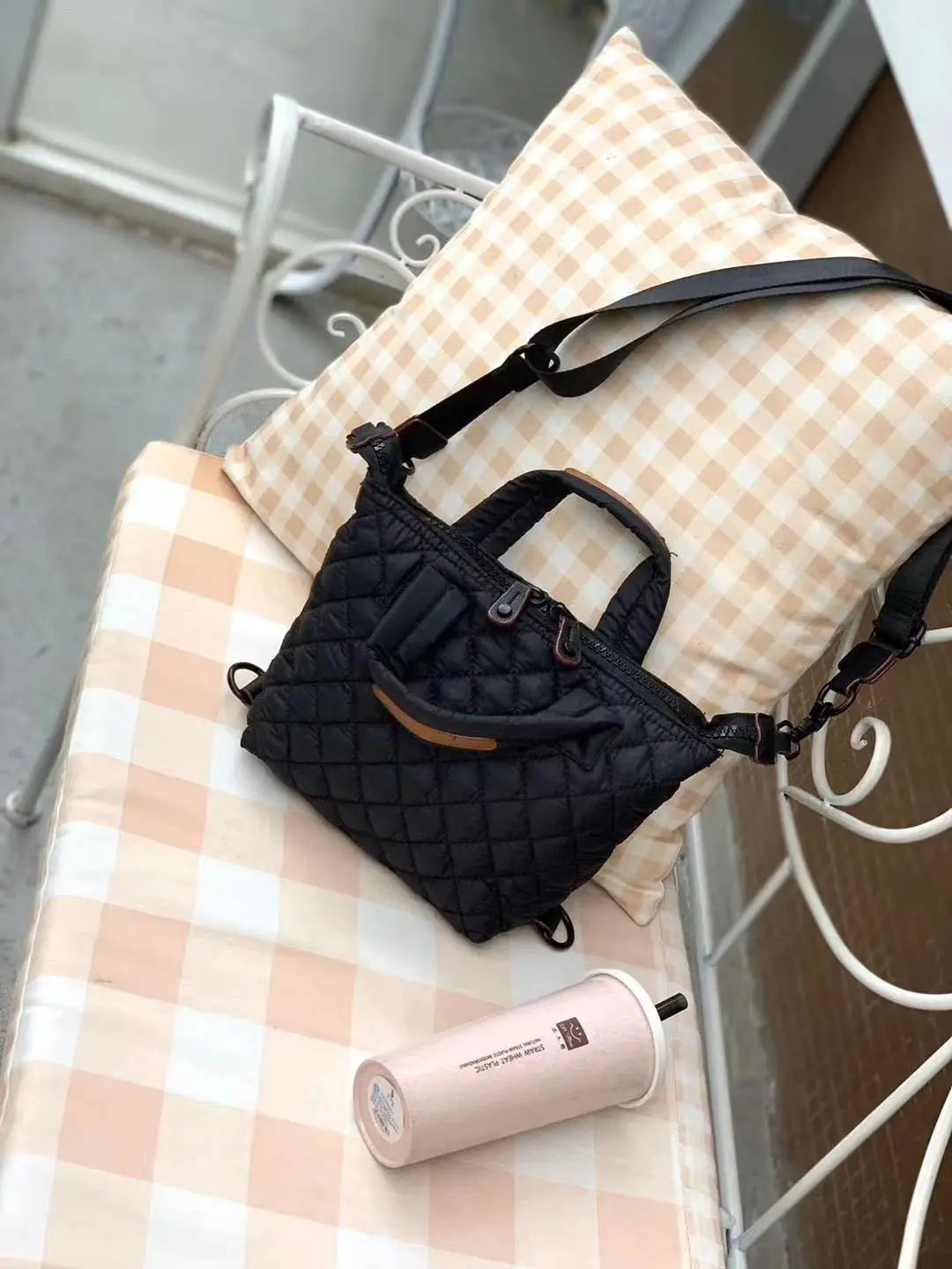 Lingge Quilted Crossbody Bag Nylon Shoulder Large Tote Sac