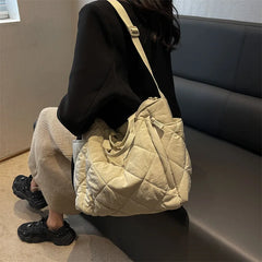 Lingge Quilted Nylon Padded Shoulder Bags Casual Down Cotton