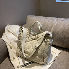 Lingge Quilted Nylon Padded Shoulder Bags Casual Down Cotton