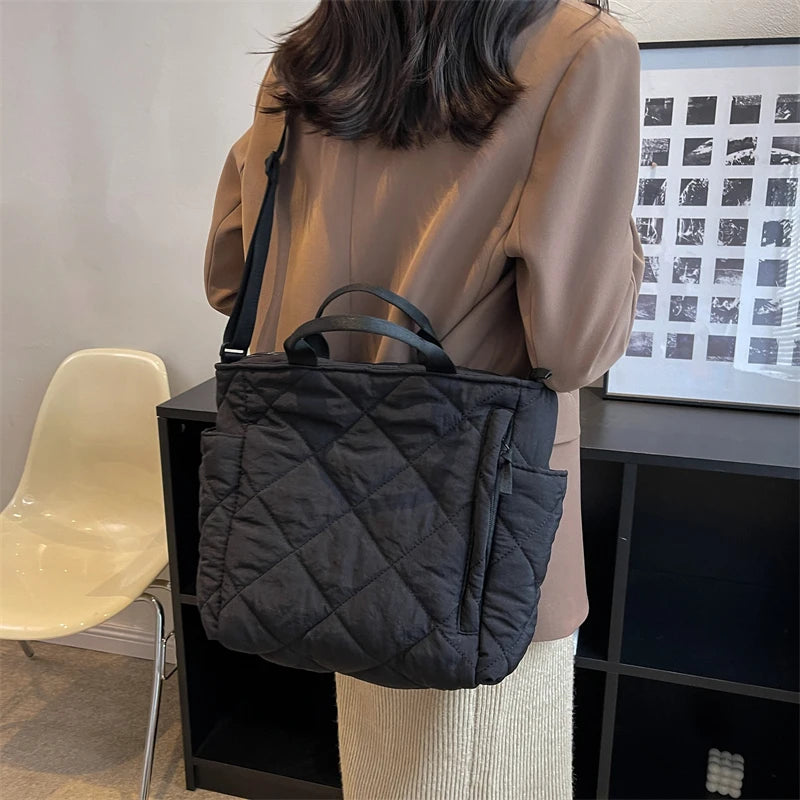 Lingge Quilted Nylon Padded Shoulder Bags Casual Down Cotton