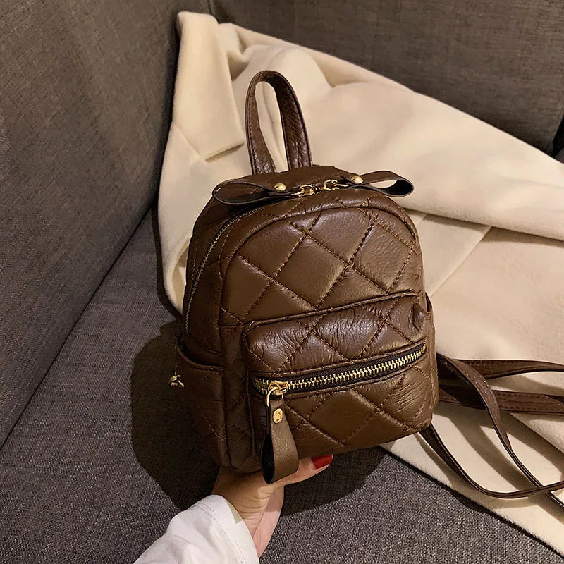 Lingge Small Backpack Girls School Bag Leather Shoulder Bags
