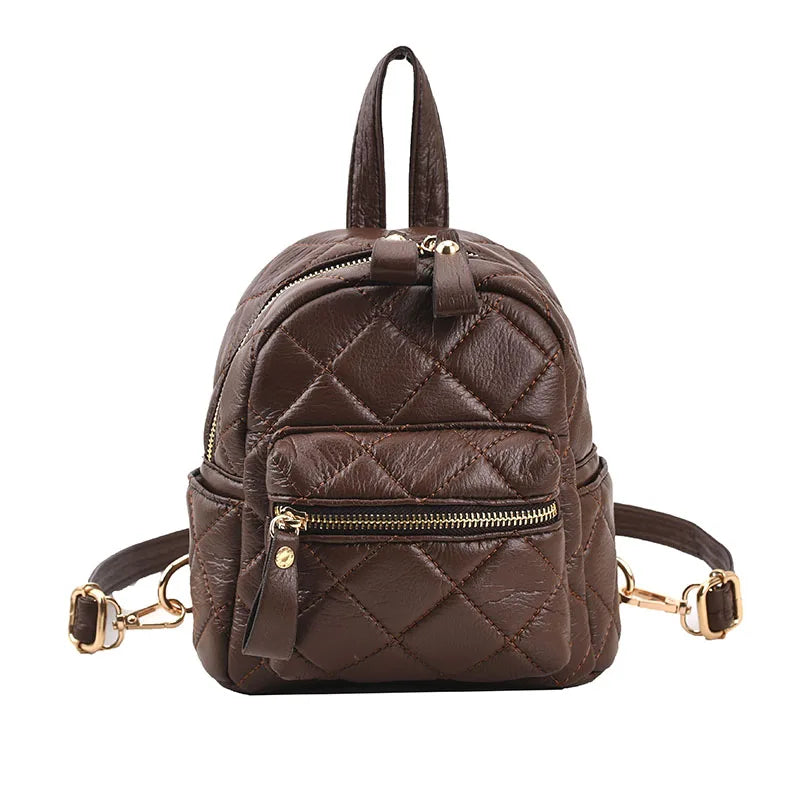 Lingge Small Backpack Girls School Bag Leather Shoulder Bags