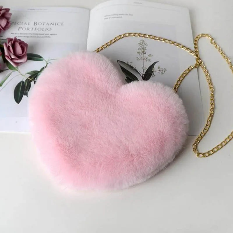 Love Heart Shoulder Bag Crossbody Chain Messenger Purse Solid Color Women Bags